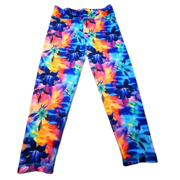 Womens M Leggings/  Pretty, Colorful Bright flowers Velocity - Picture 1 of 2